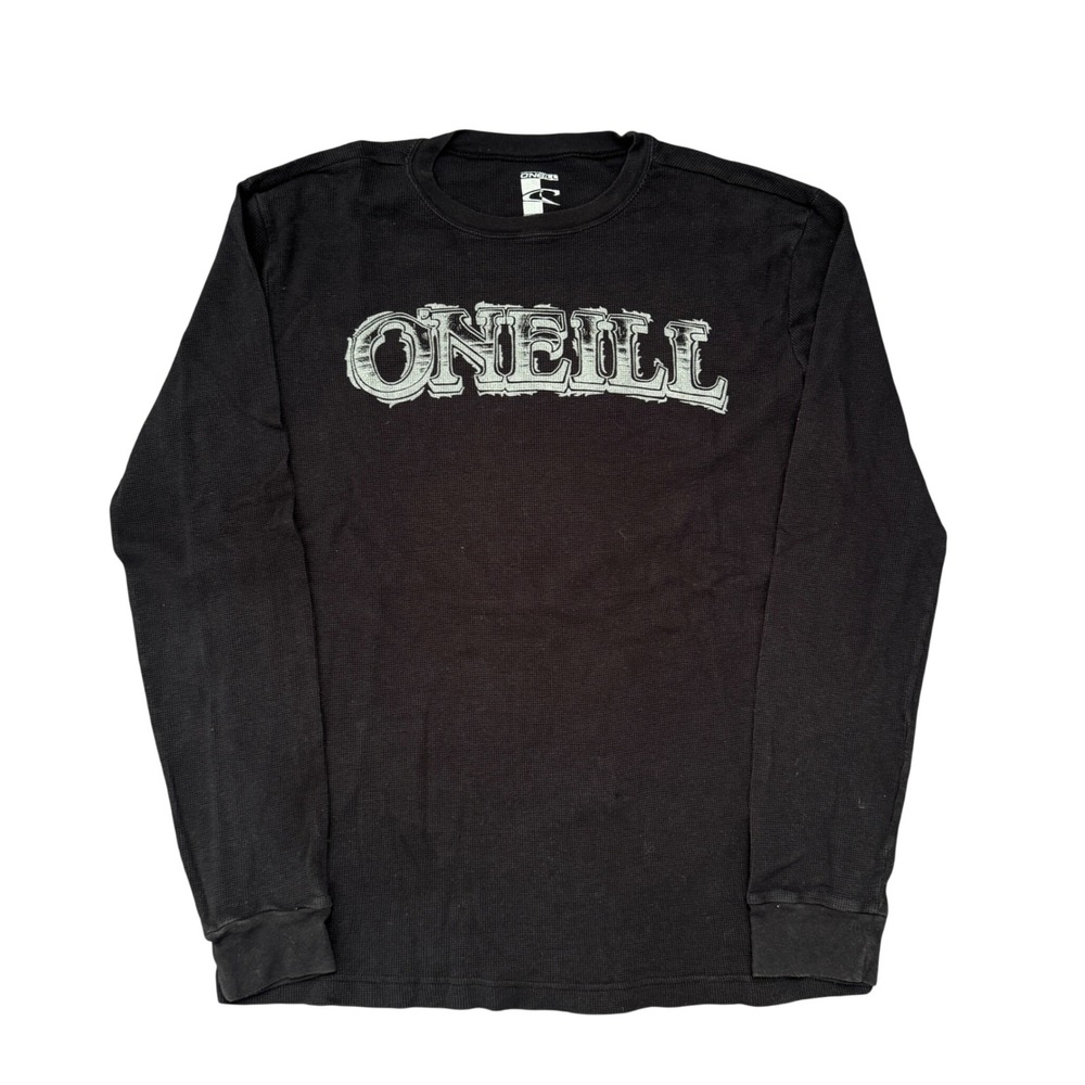 ONeill Mens XL Black Waffle Knit Thermal Long Sleeve Graphic Shirt